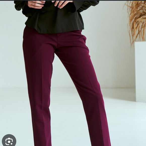 Aritzia Babaton Burgendy Skinny Full Length Cotton Pants With Stretch Size 8 - Picture 1 of 5